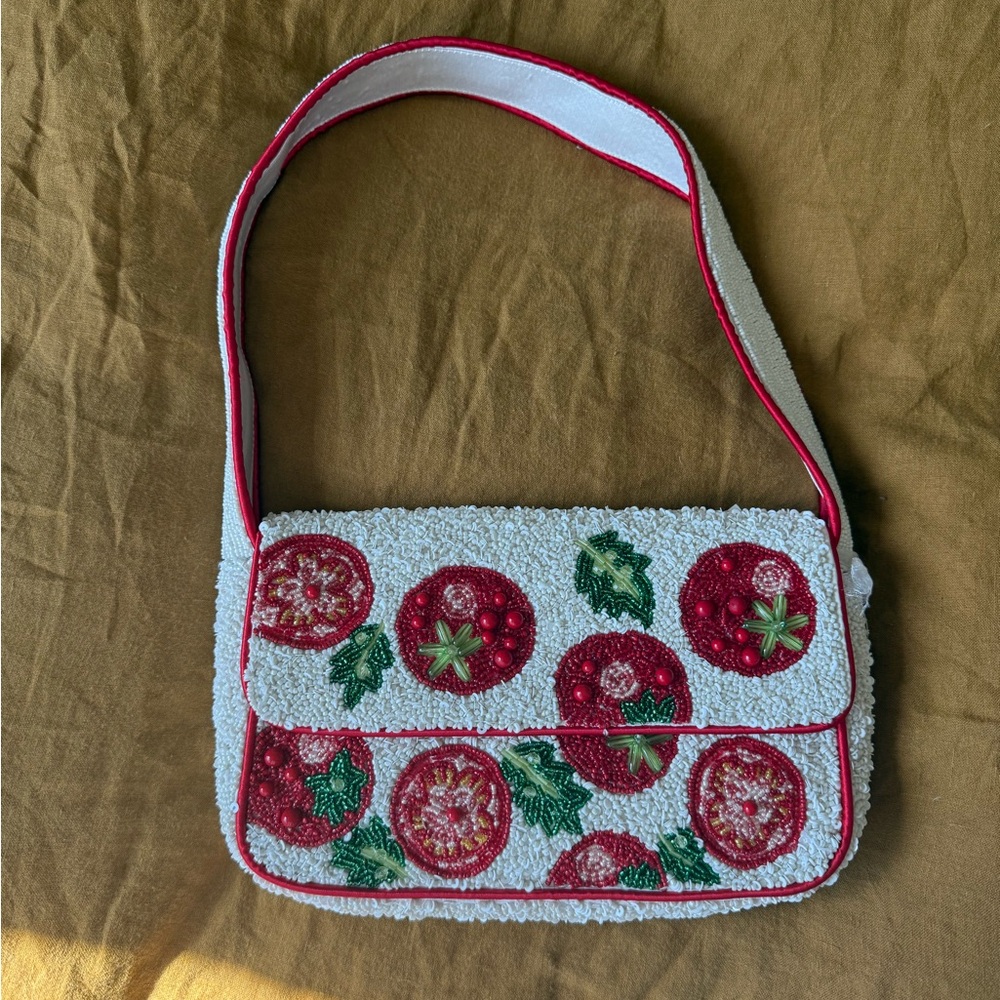 Tomato Beaded Shoulder Purse